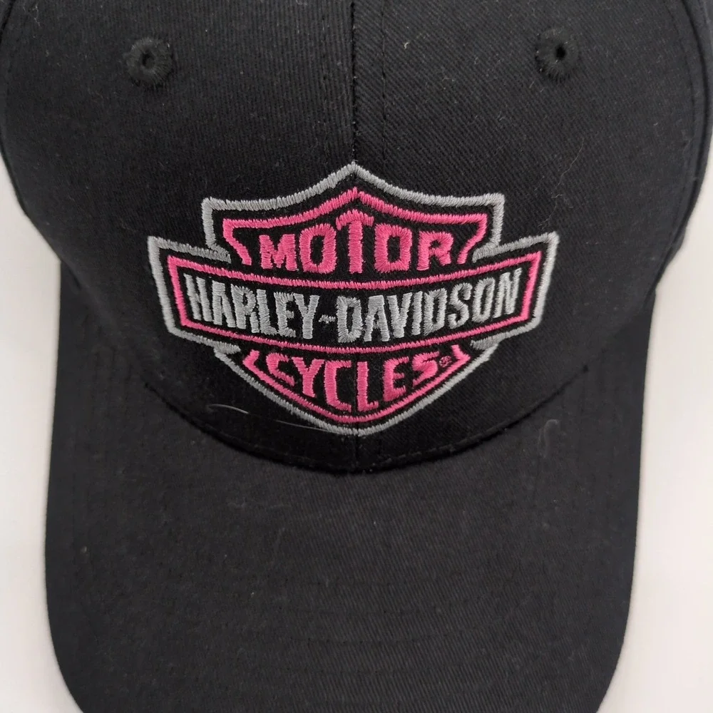 Harley-Davidson Bartels' Los Angeles CA Black Adjustable Baseball Cap Hat Pink